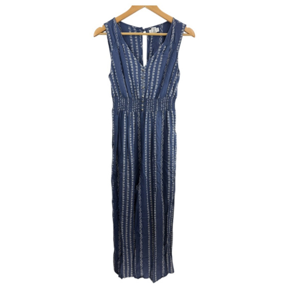 Japna Blue White Jumpsuit Womens‎ Wide Leg Button Front Sleeveless Pockets Large - Picture 1 of 10